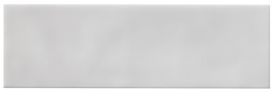 The Zephyr 2.5x8 Ceramic Tile is a smooth, rectangular light gray tile with a subtle cloudy texture, Mediterranean-inspired and shown against a white background. Available as a special-order item.