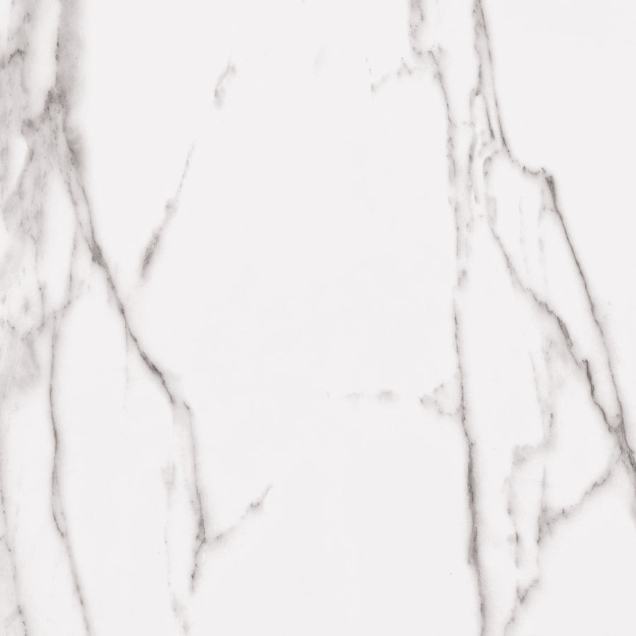 White marble surface with subtle gray and black veining patterns running diagonally across the image, creating a natural, elegant texture. The overall appearance is smooth and polished.