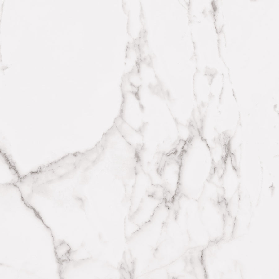 White marble surface with light gray veining patterns running throughout, creating a natural and elegant texture. The veins vary in thickness and direction, contributing to a smooth and sophisticated appearance.