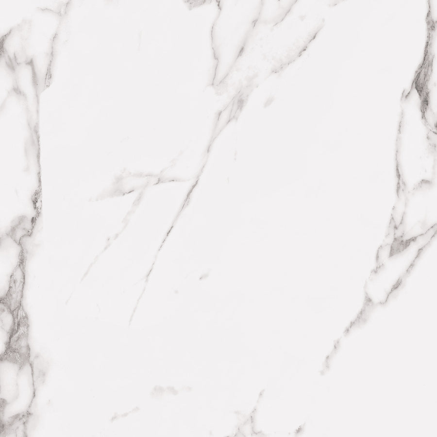 White marble surface with light grey and subtle brown veining, creating a smooth and elegant texture. The pattern is natural and organic, giving the marble a classic and timeless appearance.