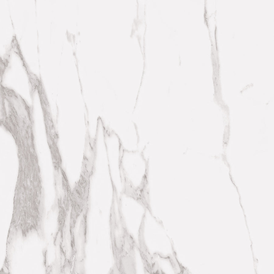 White marble surface with light gray veins and natural patterns running diagonally across the stone, creating an elegant and subtle design.