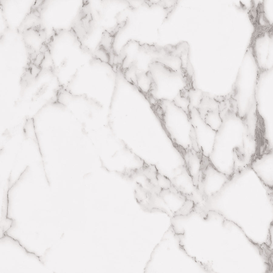 White marble surface with subtle gray veins and patterns running throughout, creating a natural and elegant texture often used in countertops and flooring.