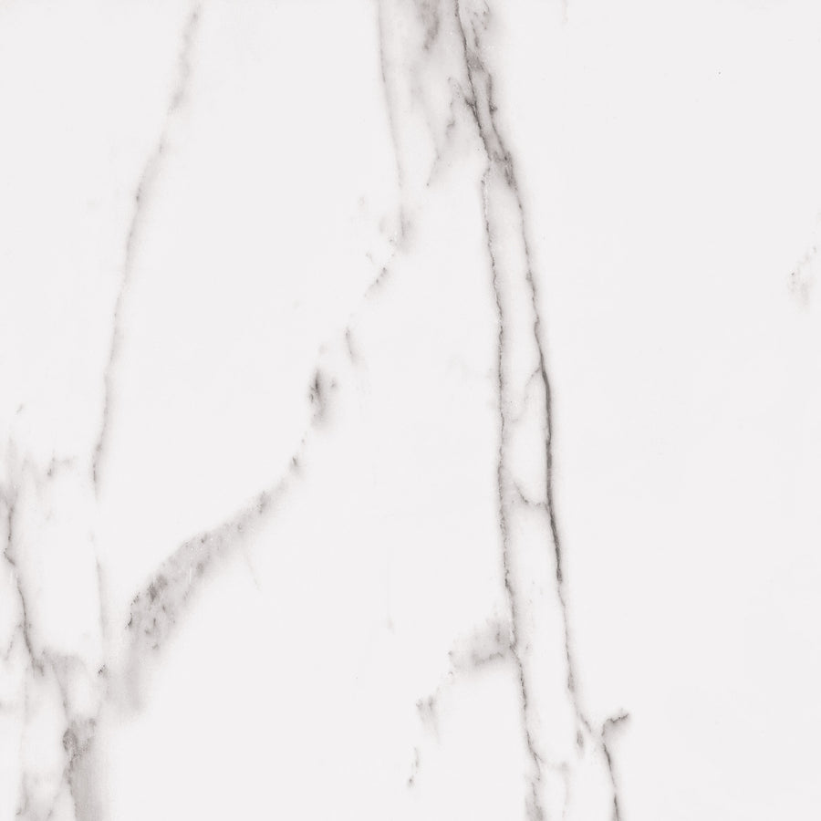 White marble surface with subtle gray veining running diagonally across, creating an elegant and natural textured pattern. The background appears smooth, clean, and polished.