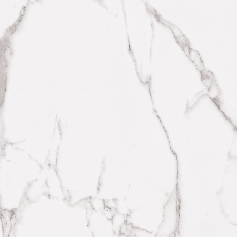 White marble surface with subtle grey veins and natural patterns running throughout, creating an elegant and smooth stone texture.