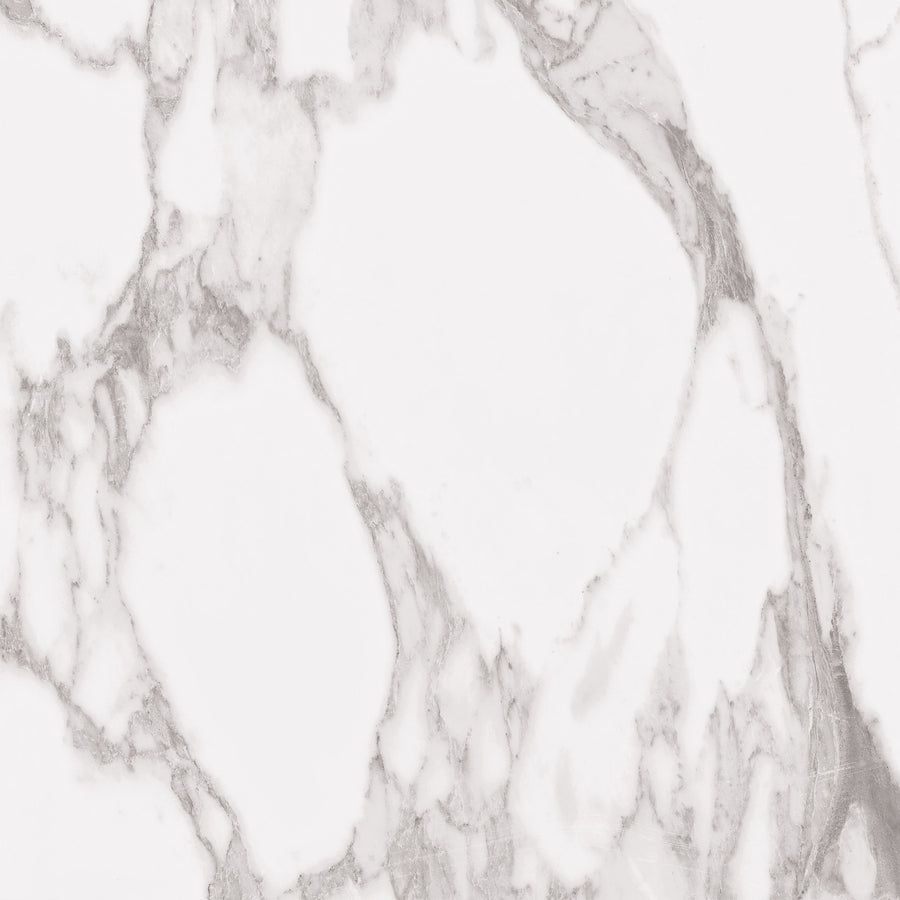 White marble surface with light gray veining patterns running across it, creating a natural, elegant, and organic texture.
