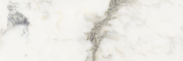 The Renaissance 4x12 Polished Porcelain Tile features a white marble look with delicate gray and beige diagonal veining, offering the refined elegance and natural pattern of stone slabs, perfect for luxurious countertops or flooring.