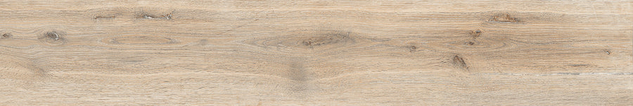 The Maison 9x48 Porcelain Tile features a light brown White Oak look with visible grain, knots, and subtle color and texture variations running horizontally across the surface.