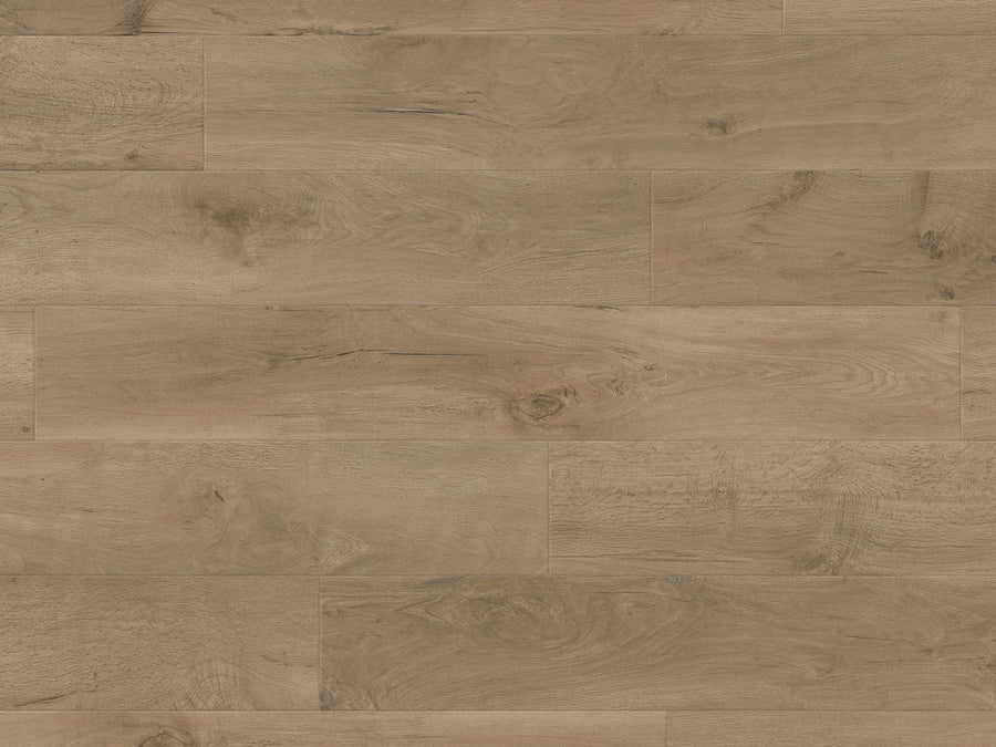 Art Select Click 7" Vinyl Plank in Salon Oak features light brown tones with a natural grain, subtle knots, and slight color variations. Its durable design and easy click-lock installation make it ideal for a quick rustic update to any space.
