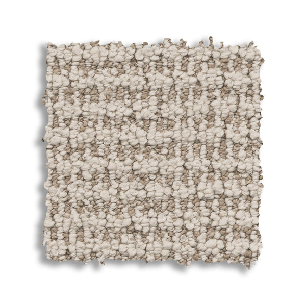 A square swatch of Laine On Trend Carpet showcases a soft, chunky texture in neutral beige and light brown tones, offering a premium, stylish look against a white background.