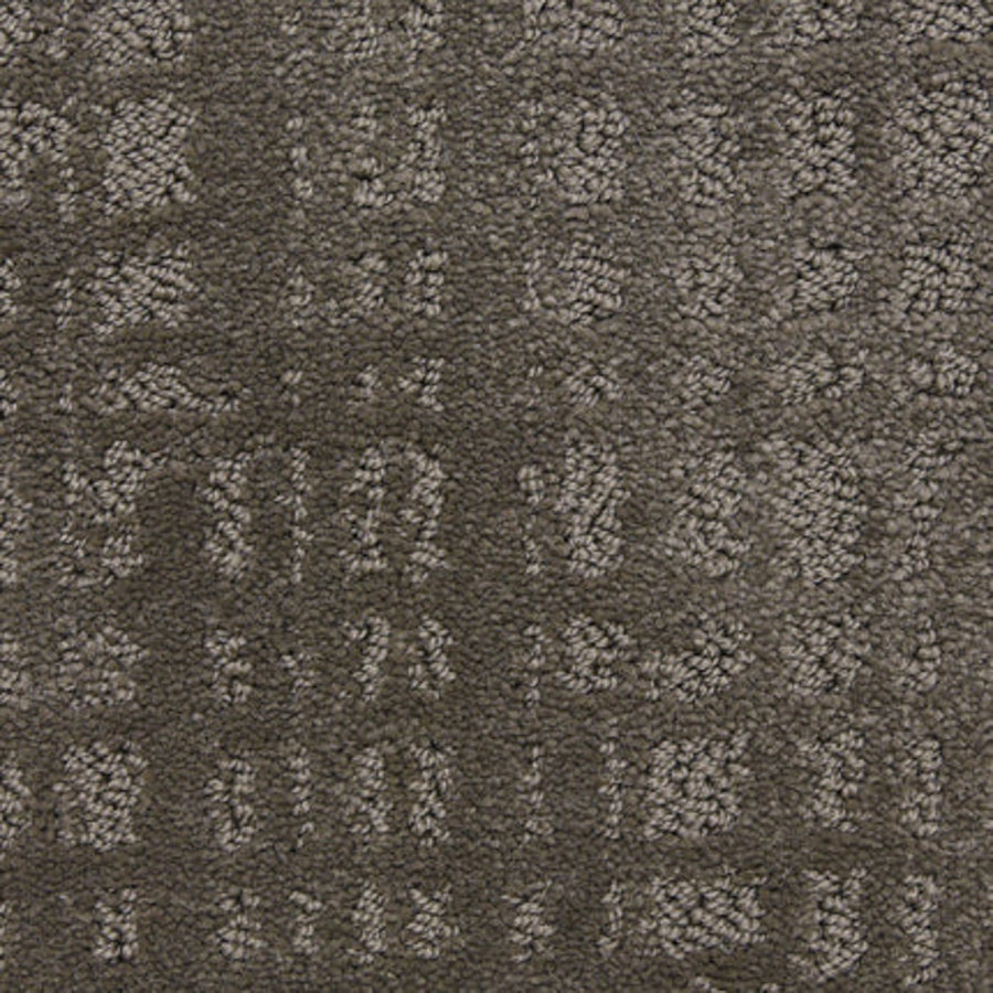Close-up view of Willow Lake On Trend Carpet in Seal, showing textured brown and gray tones with a subtle grid pattern, small loops, and varied pile heights—perfect for high-traffic areas.