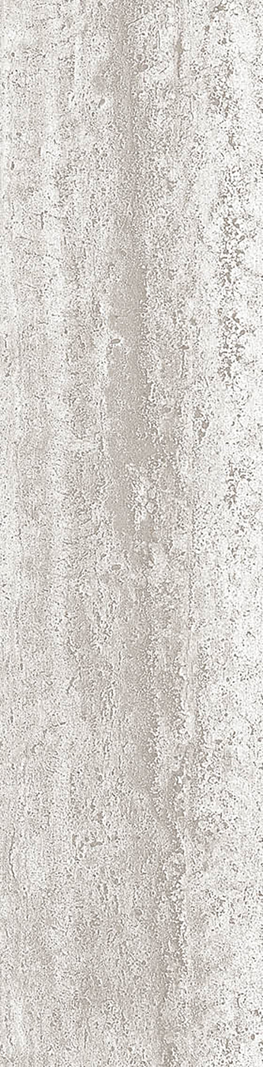 The Villanova 3x12 Rectified Porcelain Tile features a vertical rectangular shape with a textured, stone-like surface in light gray and beige tones, showcasing subtle variations and uneven patterns throughout.