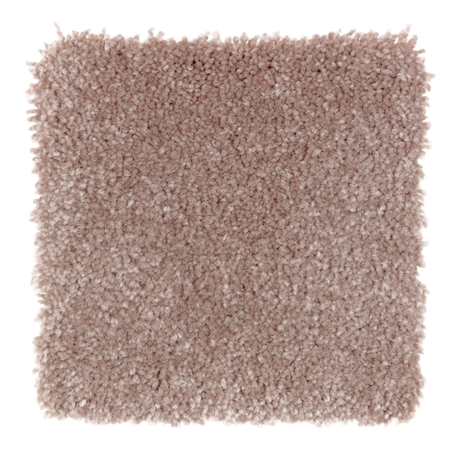 A close-up of the Sensible Style III Family Friendly Carpet in Cactus Rose shows its light brown, plush and textured surface. The square sample has slightly uneven edges and is set against a white background—ideal for everyday comfort.