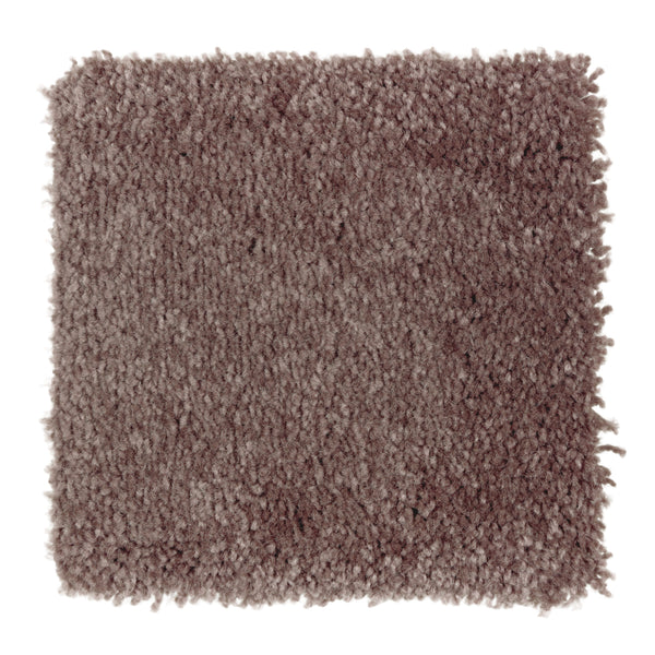 A square swatch of Sensible Style III Family Friendly Carpet in Flora—a textured, light brown, plush surface shown on a white background—offers soft comfort and suits modern spaces.