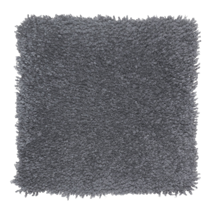 A square sample of Sensible Style III Family Friendly Carpet in Royal, featuring dark gray plush texture and thick, soft fibers—ideal for contemporary style and daily comfort, shown against a white background.
