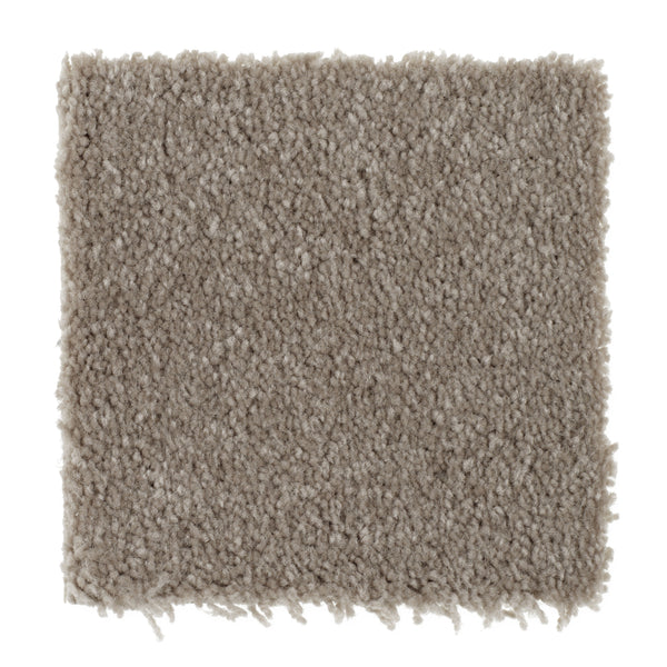 A rectangular swatch of Sensible Style III Family Friendly Carpet in Wool Socks color with a plush, textured surface and slightly uneven edges, isolated on white—ideal for adding soft everyday comfort to any room.