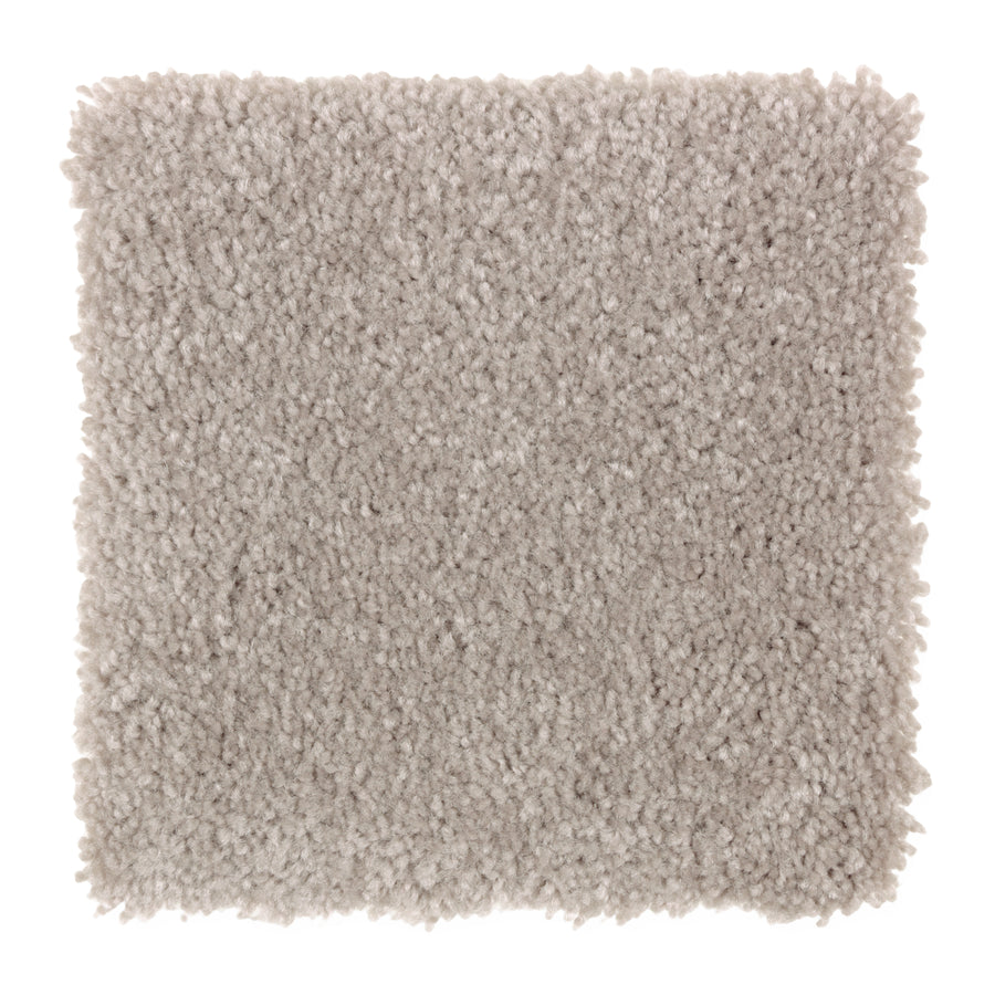 A square sample of Sensible Style III Family Friendly Carpet in Quailridge, featuring a light gray, plush, textured surface viewed from above—ideal for adding modern style and comfort to any space.