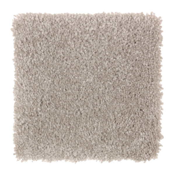 A square sample of Sensible Style III Family Friendly Carpet in Quailridge, featuring a light gray, plush, textured surface viewed from above—ideal for adding modern style and comfort to any space.
