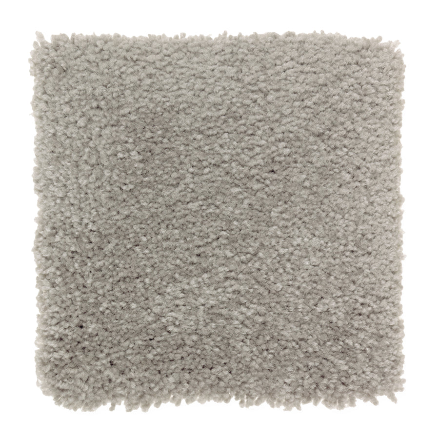 A square swatch of Sensible Style III Family Friendly Carpet in Foil—a light gray, plush with a soft, textured surface—shown on a white background, ideal for everyday comfort in modern spaces.