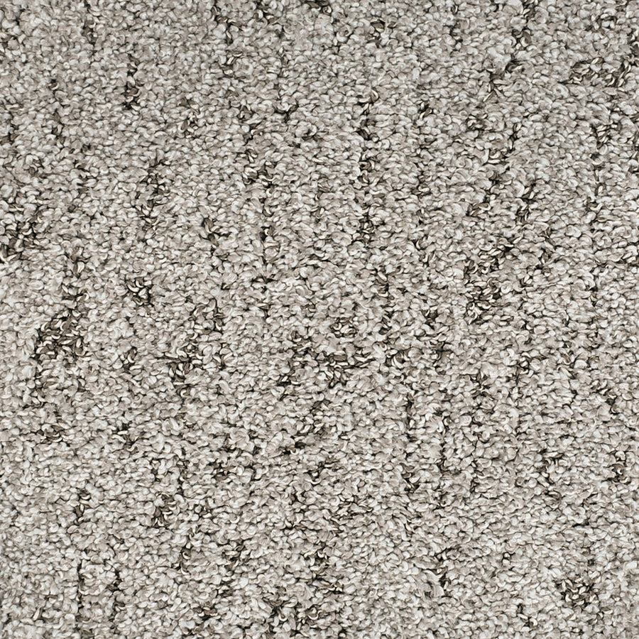 Close-up of Meow Mosaic Pet Friendly Carpet in light beige, featuring a textured mix of short and slightly longer fibers, with subtle darker beige and brown speckles that form a gentle mosaic pattern.