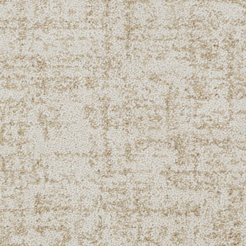 Close-up of the Hollywood Nights On Trend Carpet in Shoreline, showing its soft, plush surface with a beige and off-white geometric pattern—perfect for adding modern luxury to any space.