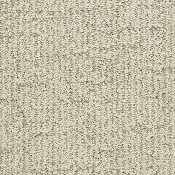 Close-up of Victor Family Friendly Carpet in Silver Medal—a premium flooring with a subtle geometric pattern made from raised and lower looped fibers. Its soft, even texture offers durability and a modern look, perfect for family spaces.