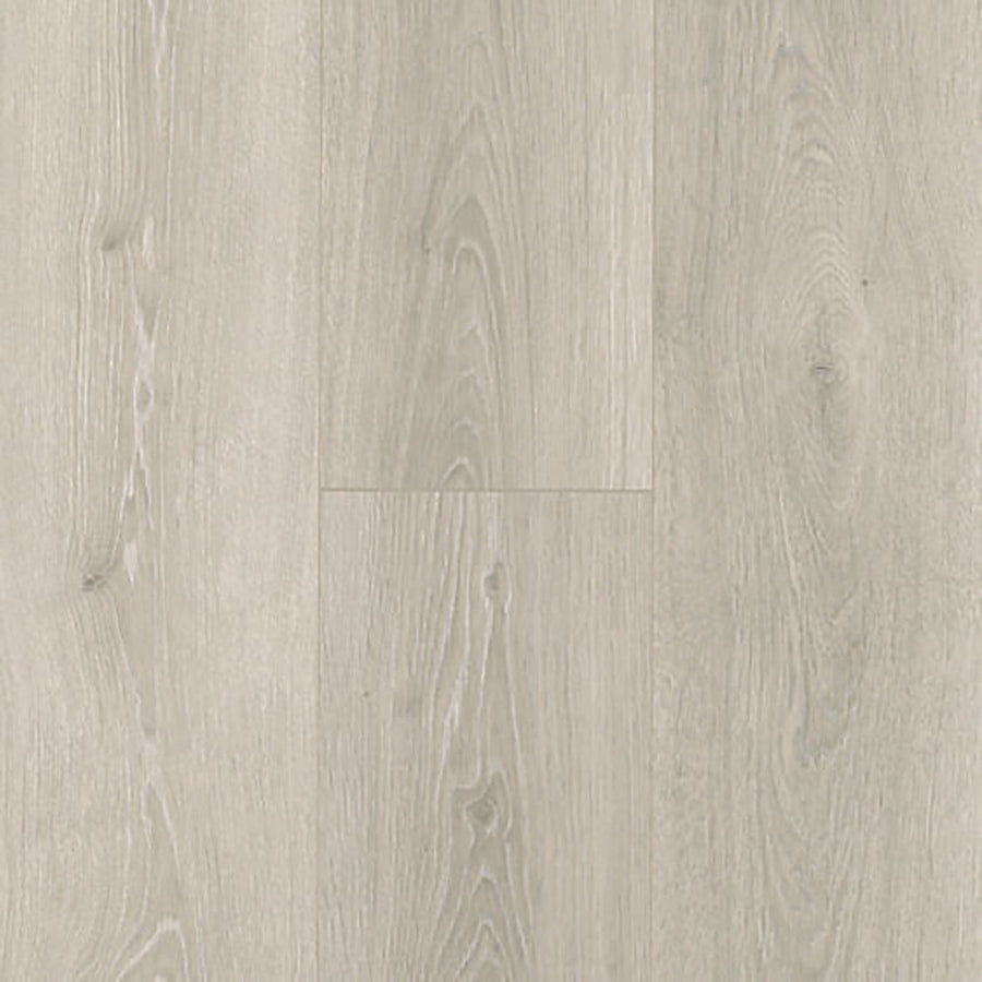 Beachside Collective 7 1/2" Waterproof Laminate in Silvershadow features light gray tones and subtle wood grain for coastal elegance, delivering a clean, modern look ideal for sophisticated spaces.