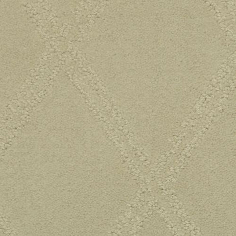 Braided Opulence Berber Carpet in Simply color features a durable beige surface with an elegant, raised crisscross diamond pattern.