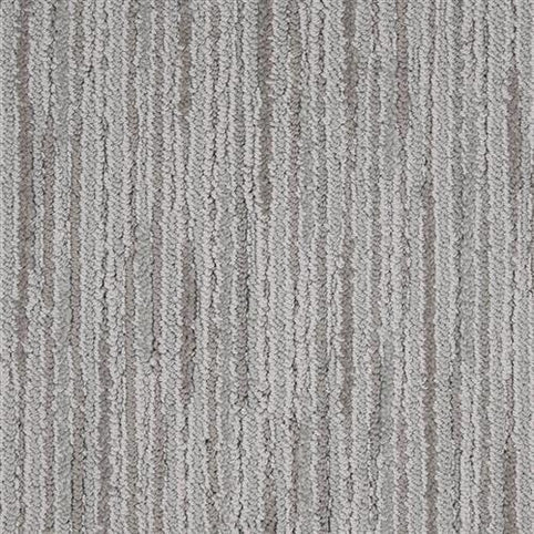 Close-up of Artist View On Trend Carpet in Sketch Pad, showcasing a textured, looped pile with vertical stripes in shades of gray and taupe for a subtle, durable, and sophisticated look.