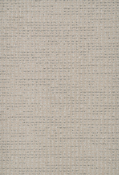 A close-up of Chalet On Trend Carpet shows beige textured fabric with a subtle grid pattern formed by thin gray and off-white lines, creating a soft, woven surface and organic detail for a neutral, modern look.