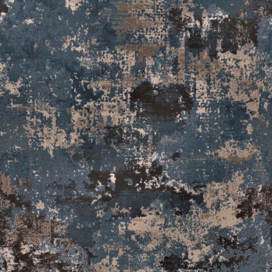 Abstract pattern in blue, beige, and black with a textured, painterly look and cloud-like patches—perfect for adding luxury to any space with the Sky Canvas On Trend Carpet.