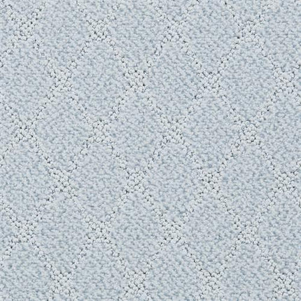 Close-up of Fine Art On Trend Carpet in Skylight, featuring a textured light gray surface with a subtle diamond pattern. Made from premium materials, it offers a soft, plush feel and adds contemporary elegance to any room.