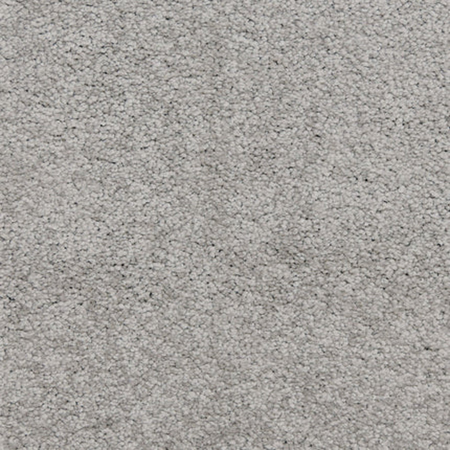 Close-up of Maroon Bells Family Friendly Carpet in Smoke—a soft, plush, light gray carpet with tightly woven fibers and a textured surface, ideal for creating a cozy, family friendly atmosphere.