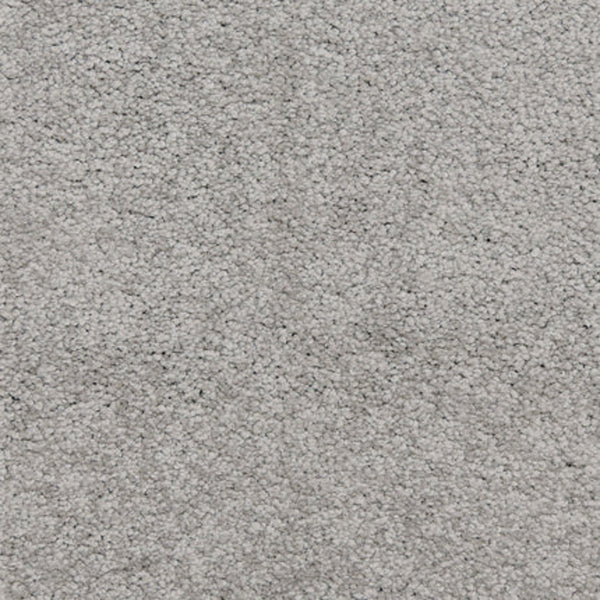 Close-up of Maroon Bells Family Friendly Carpet in Smoke—a soft, plush, light gray carpet with tightly woven fibers and a textured surface, ideal for creating a cozy, family friendly atmosphere.