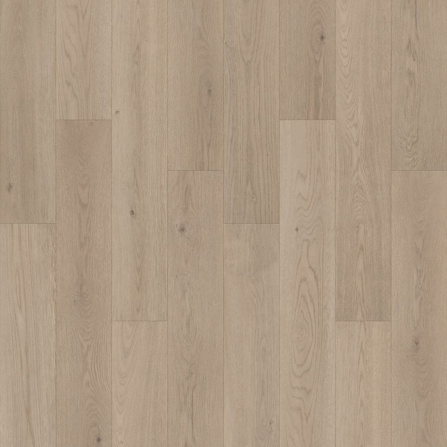 Woodlette Estates 7 1/2" Waterproof Laminate in Smoke Wisp Oak features a light wood look, natural grain, and varied plank lengths for a sleek, modern style—ideal for those wanting stylish and durable laminate flooring.