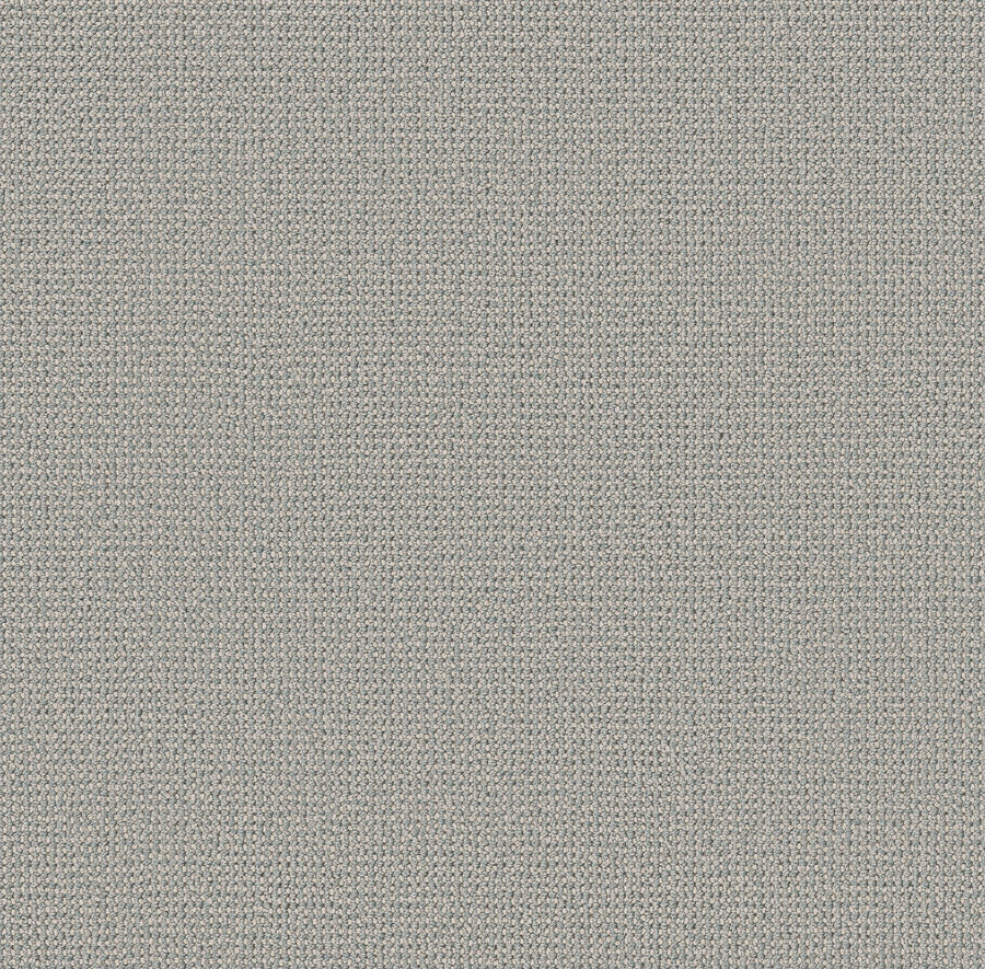 Close-up of Purrfection Beber Carpet in Solitude color, featuring tightly woven threads in a plush, uniform pattern. The surface is smooth and evenly colored with a soft, neutral grey tone reminiscent of luxury carpeting.
