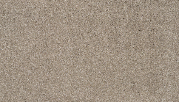 A close-up of Splendid Elegance Pet Friendly Carpet in Basketweave shows fine, light brown fibers with a uniform texture, subtle color variations, and a stain-resistant surface ideal for homes with pets.