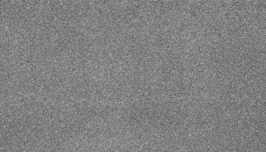 Close-up view of Splendid Elegance Pet Friendly Carpet in Cloudy Shadow, showcasing its textured gray surface with speckles, a rough granular look, and highlighting its stain resistant quality and various gray shades.