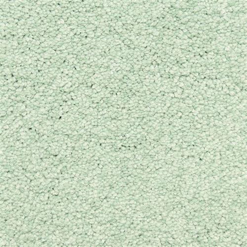 Close-up of Morgan Bay Family Friendly Carpet in Spray—a light mint green, stain-resistant, soft, and textured surface with subtle speckles, perfect for family spaces.