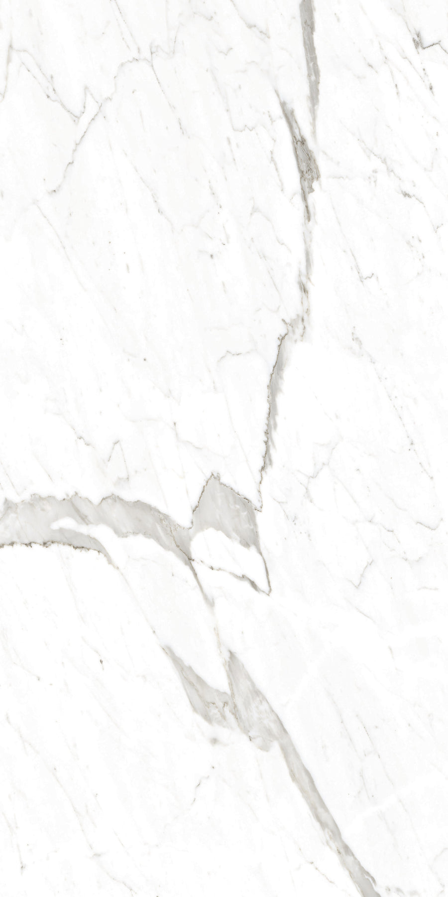 Donatello 24x48 Porcelain Tile features a white marble look with subtle gray veins and cracks, inspired by Italian marble for an elegant, natural stone appearance. Perfect for large format tile installations.