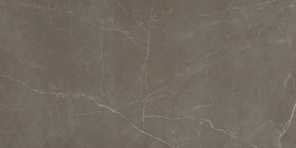 The Callie 12x24 Polished Porcelain Tile in Mocha features a dark brown marble look with white and light gray natural veins, smooth polished finish, and luxurious organic patterns—ideal for elegant interior spaces.