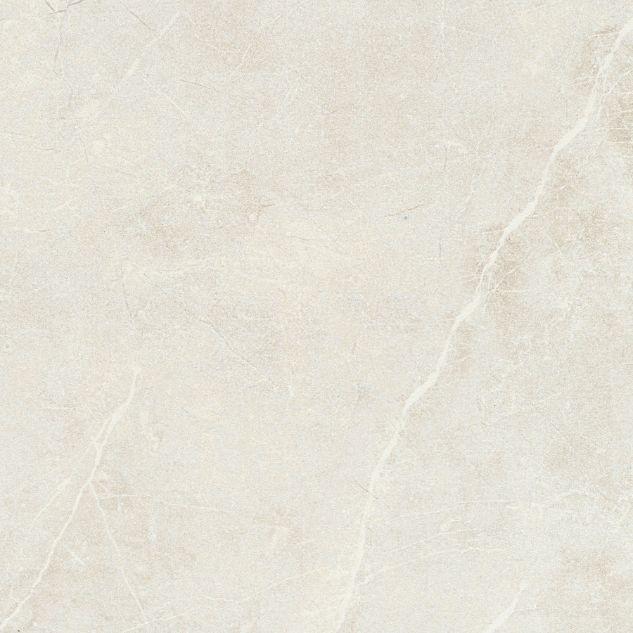 The Callie 12x12 Ceramic Tile in Steel features a light beige surface with subtle white and gray veining, smooth texture, and natural patterns for a refined, elegant look—ideal for sophisticated ceramic tile installations.