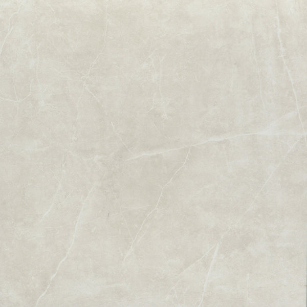 The Callie 24x24 Polished Porcelain Tile in Steel features a smooth, polished finish with subtle white and gray veining, capturing the refined luxury and natural stone look of high-end ceramic tiles.