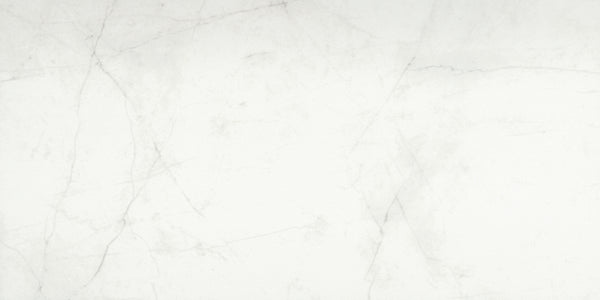 The Callie 12x24 Matte Porcelain Tile in Snow features a light gray marble look with subtle veining and soft, thin lines. Its smooth, matte finish offers a neutral and elegant appearance, perfect for modern spaces.