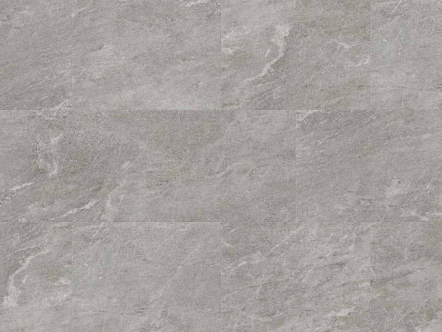 Art Select 18" Vinyl Plank in Sterling Quartzite features a subtle, natural stone pattern with slight shade variations and a textured, marble-like look—perfect for stylish, durable flooring in a staggered layout.