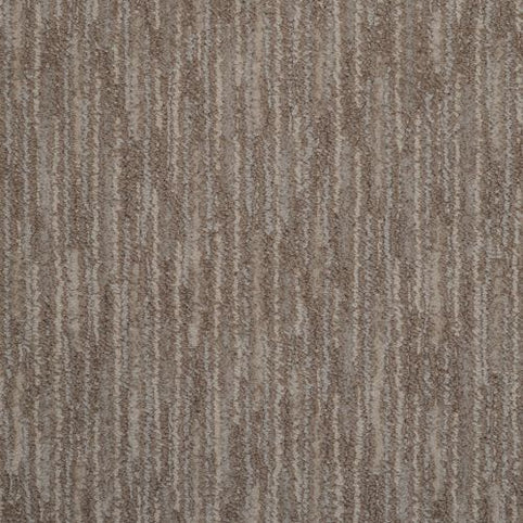 Close-up of Artistic Vision Berber Carpet in Stone Mist, featuring a durable textured surface with subtle vertical stripes in earthy brown and beige tones—ideal for adding a soft, natural look to any space.