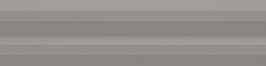 A minimalist image showcases the Stripes 3" x 12" Subway Tile in gray, featuring several horizontal bands that form a striped pattern with soft, subtle gradients reminiscent of classic subway tile design.