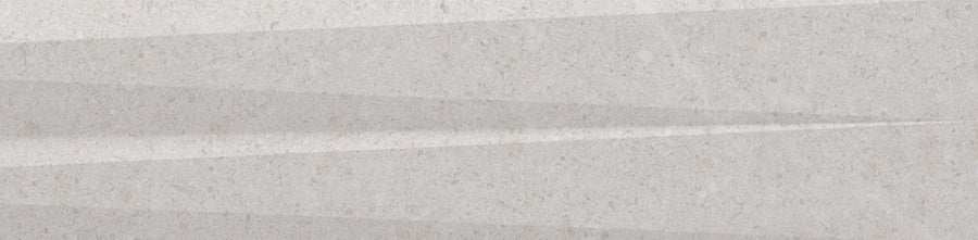 The Stripes 3" x 12" Transitional Ceramic Tile in White Stone features a minimalist striped pattern with subtle, elongated triangular shadows for a geometric abstract look.