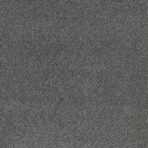 Close-up of Stunning Family Friendly Carpet in Zinc—a gray, textured, stain-resistant carpet with a soft, mottled surface and dense fibers, making it an ideal family-friendly flooring choice.