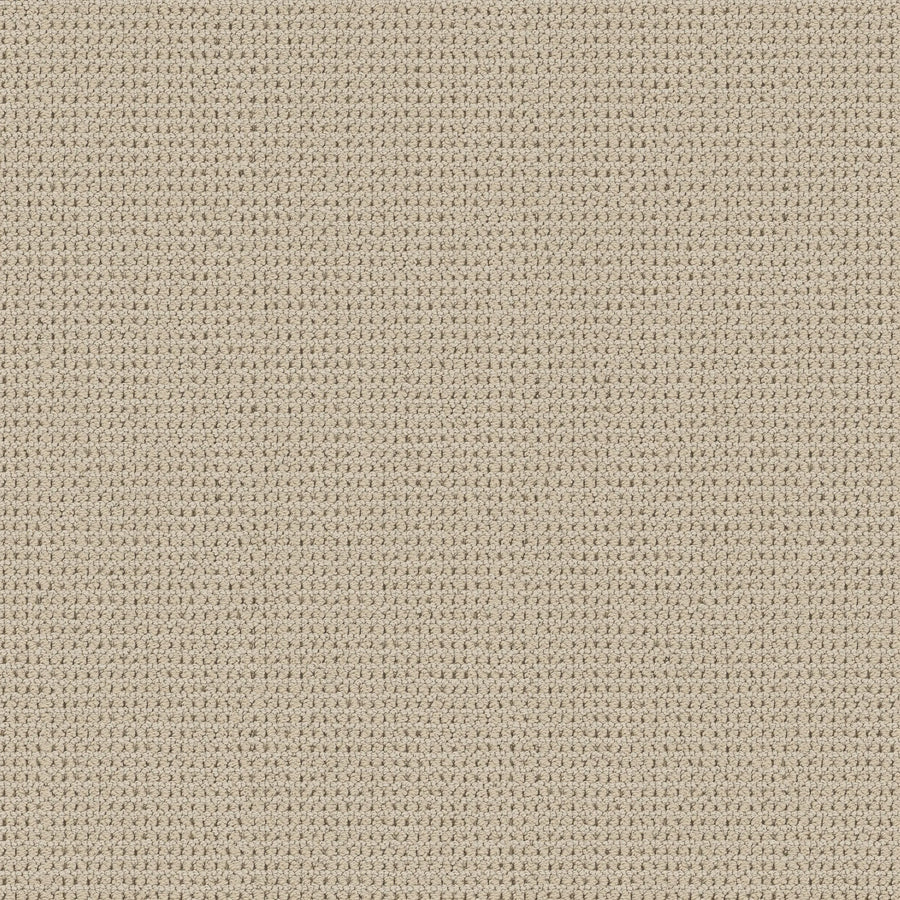 A close-up of Knitted Tone Pet Friendly Carpet in Summertime shows its beige, textured grid pattern—crafted for durability and style, ideal for high-traffic areas.
