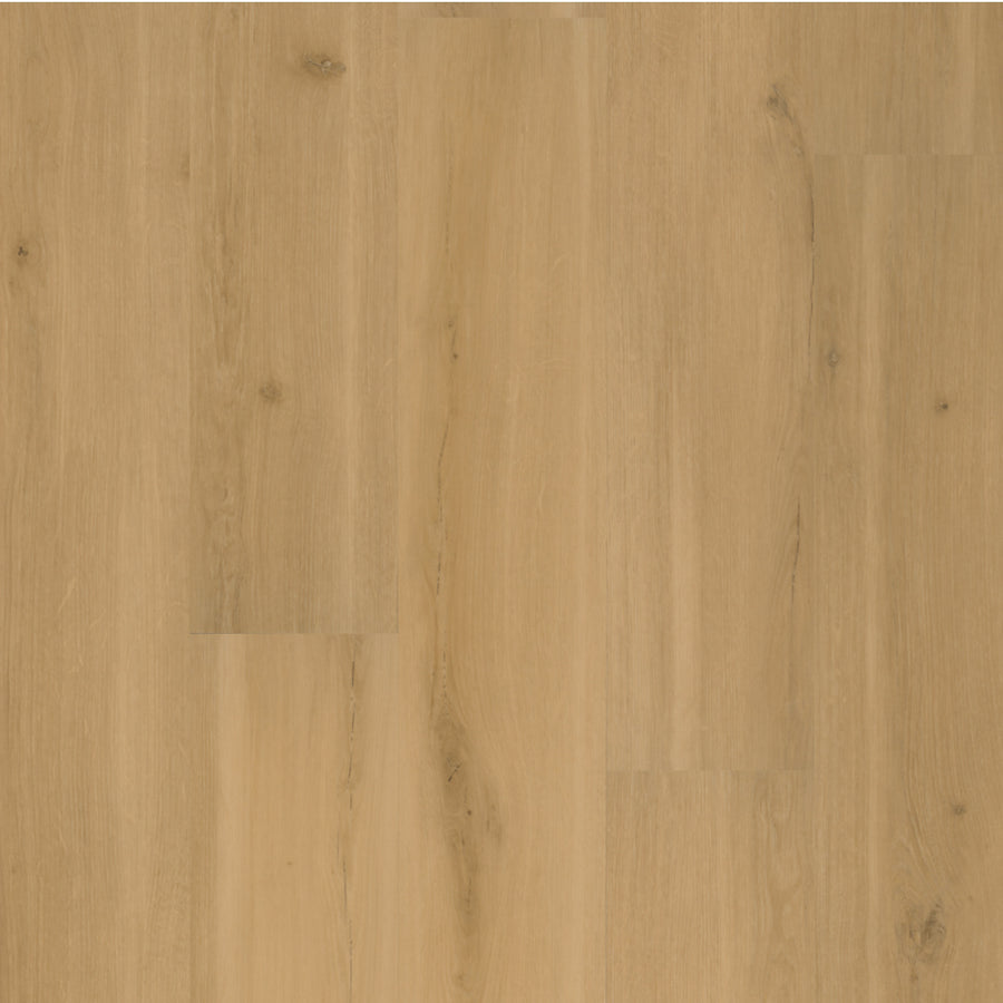 Adura Max 7.1" Vinyl Plank in Swiss Oak Praline offers a smooth, matte finish with natural wood grain and subtle knots, delivering a warm look and durable flooring ideal for any space.